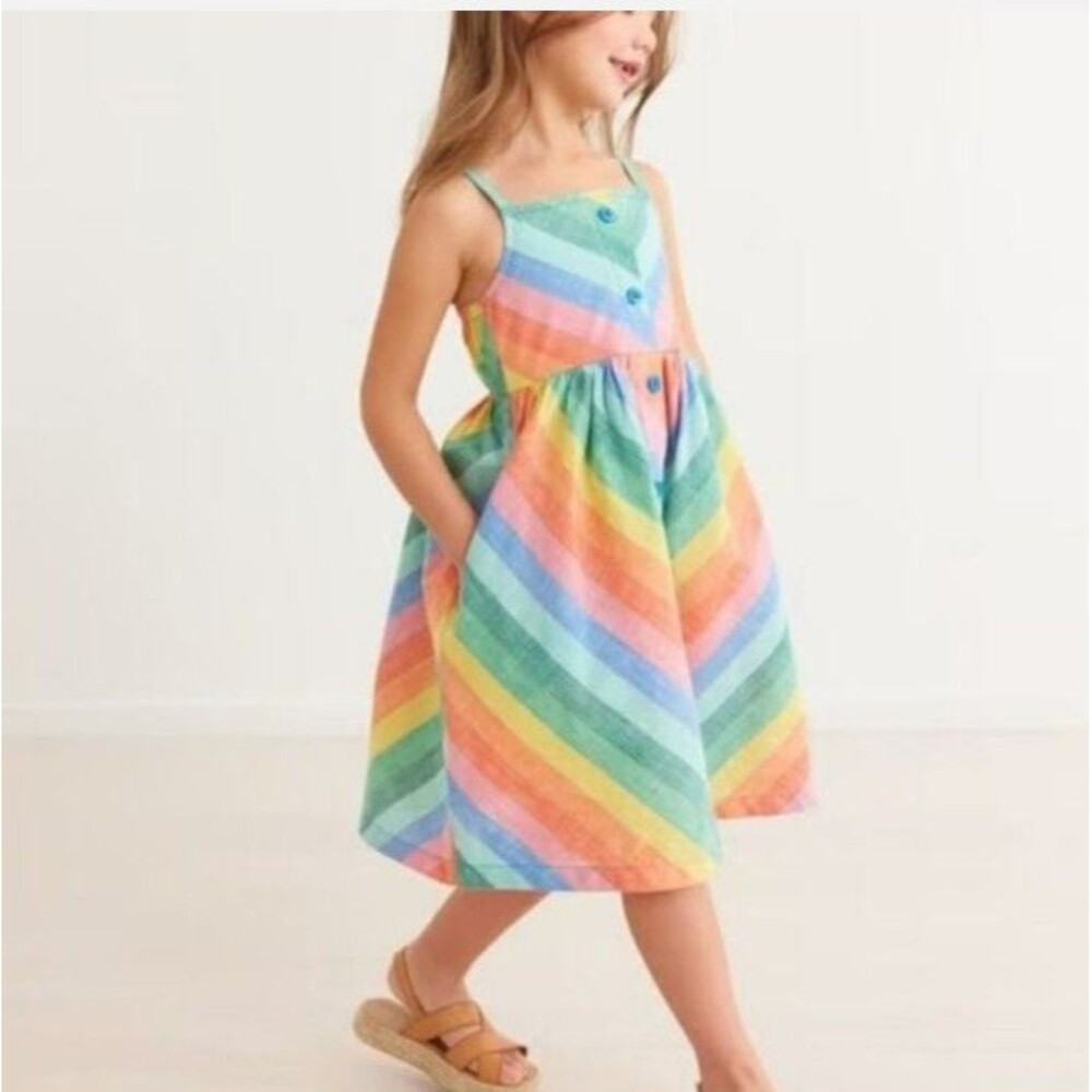 Hannah Andersson Striped  Midi Dress - Rainbow Stripe - Girls size 4 GUC